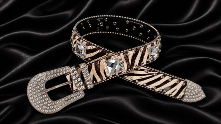 Brand New Zebra Print Genuine Leather Rhinestone Crystal Belt