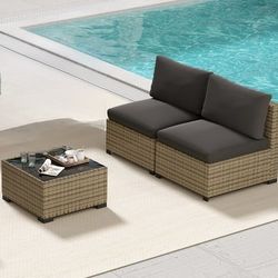 Piece Outdoor Patio Furniture Set, All-Weather PE Rattan Sectional Sofa with Cushions and Coffee Table