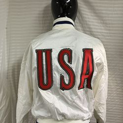 Vintage Deadstock 1992 Nike USA Summer Olympic White Bomber Jacket Medium Rare