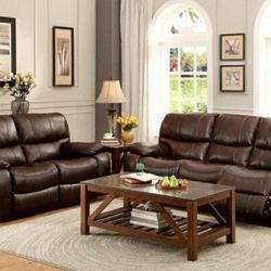 Reclining leather sofa and loveseat 