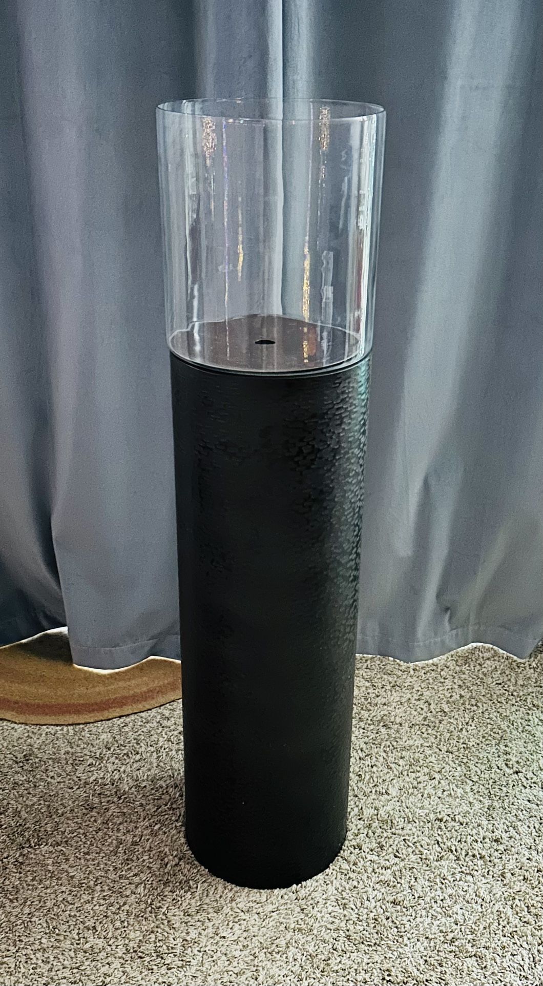 Versatile Tall Pillar Floor Hurricane Candle Holder / Plant Stand - Hammered Bronze & Glass