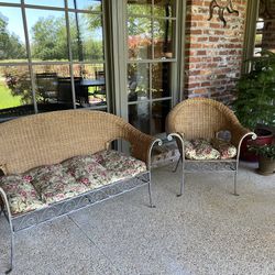 Wicker Chair, Loveseat And Winerack
