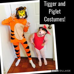 Tigger Costume (10) and Piglet (4/4t)Leotard Ears Accessories Halloween Fun Sisters