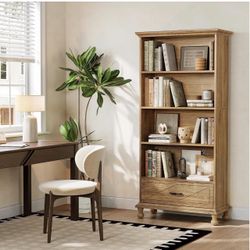 Bookshelf with Drawer, 6-Tier Tall Bookcase with Storage