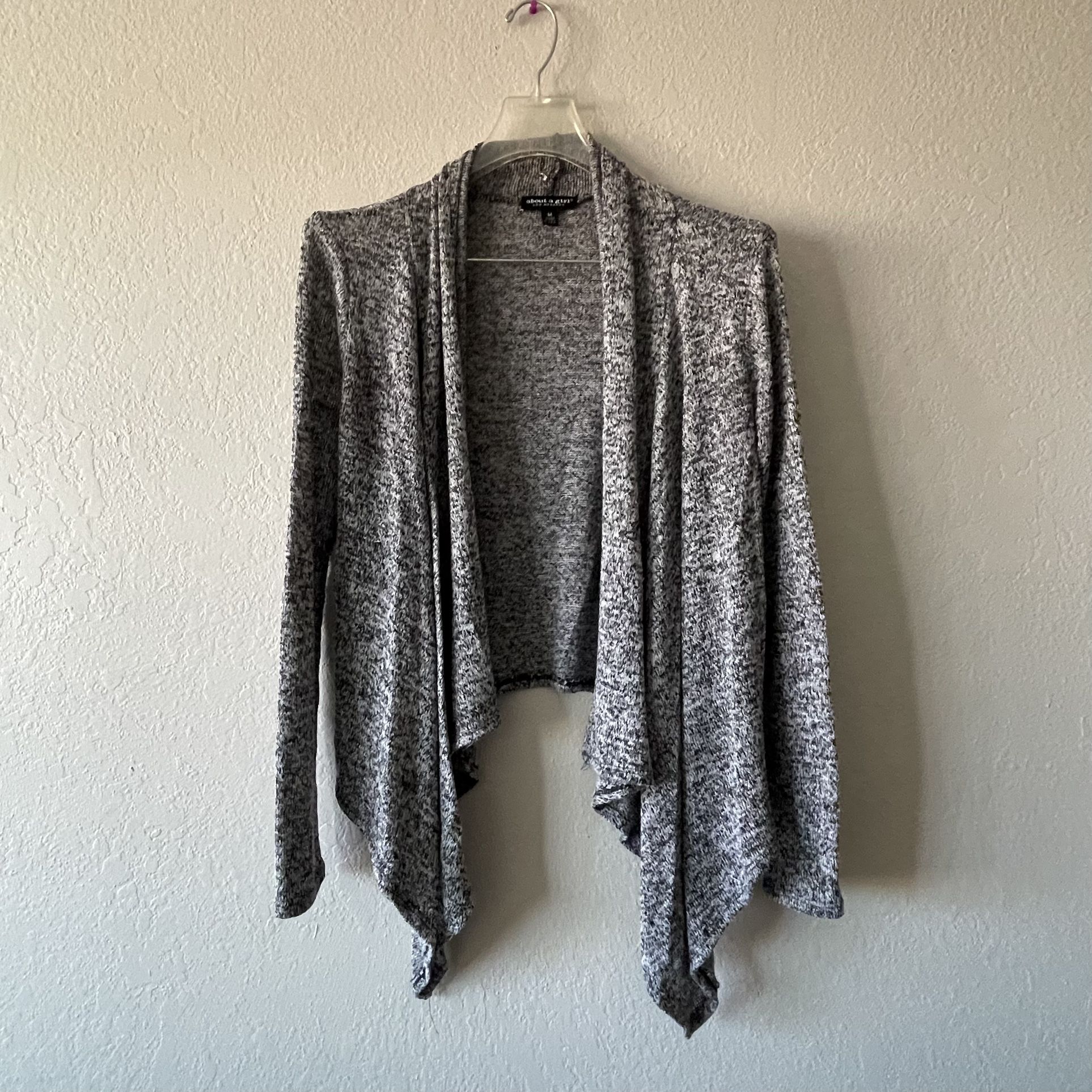 About A Girl, Women’s Gray Knit LongSleeve Open Front Cardigan , Size M