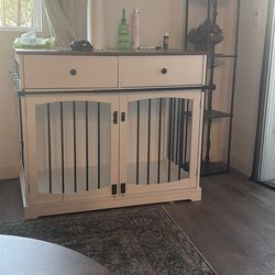 White dog crate with drawers