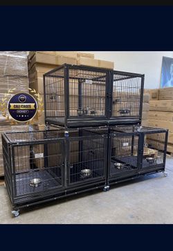 Triple Stacked Dog Pet Cage Kennel Size 43 With Divider And Feeding Bowls New In Box 📦 