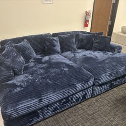 Super Comfy Dark Blue Extra Large Corduroy Couch