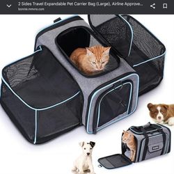 SweetBin 2 Sides Travel Expandable Pet Carrier Bag (Large), Soft-Sided Cat Carrier with Pad & Pocket & Removable Shoulder Strap - 18"x11"x11" Dog Carr