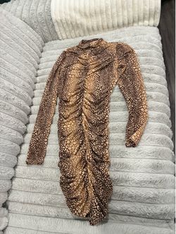 Leopard Print Ruched Bodycon Dress – Size Large