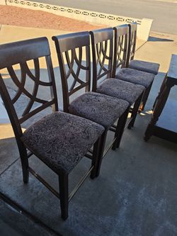 Set of 5 Dark Wood Dining Chairs