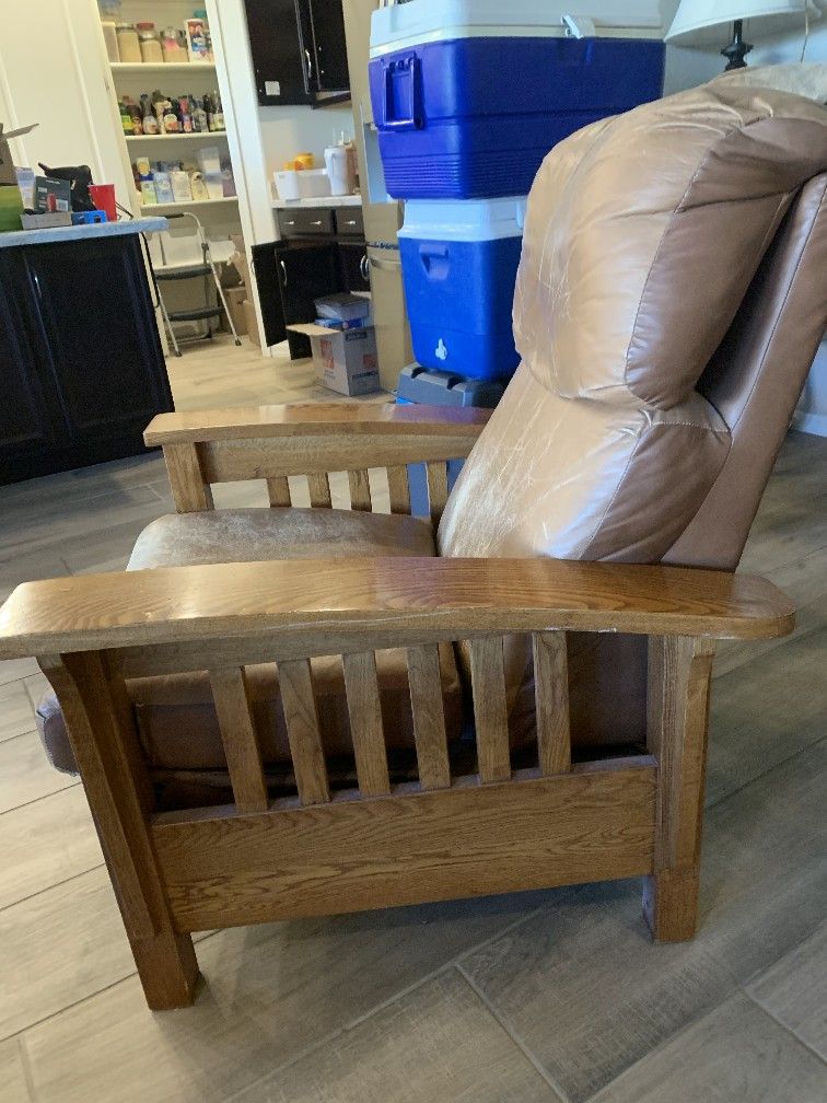 Leather And Wood Recliner Chair