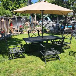 Patio Set With Umbrella Stand And Umbrella 