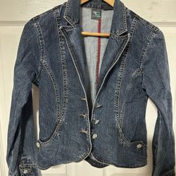 Vintage French Cuff Denim Jean Jacket With Metal Buttons -Size Small