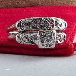 Vintage 14K White Gold Art-Deco Diamonds Two Rings Joined Size 8!/ Anillo de Oro Blanco con Diamantes! 👌🎁Post Tags: Anillo de Oro