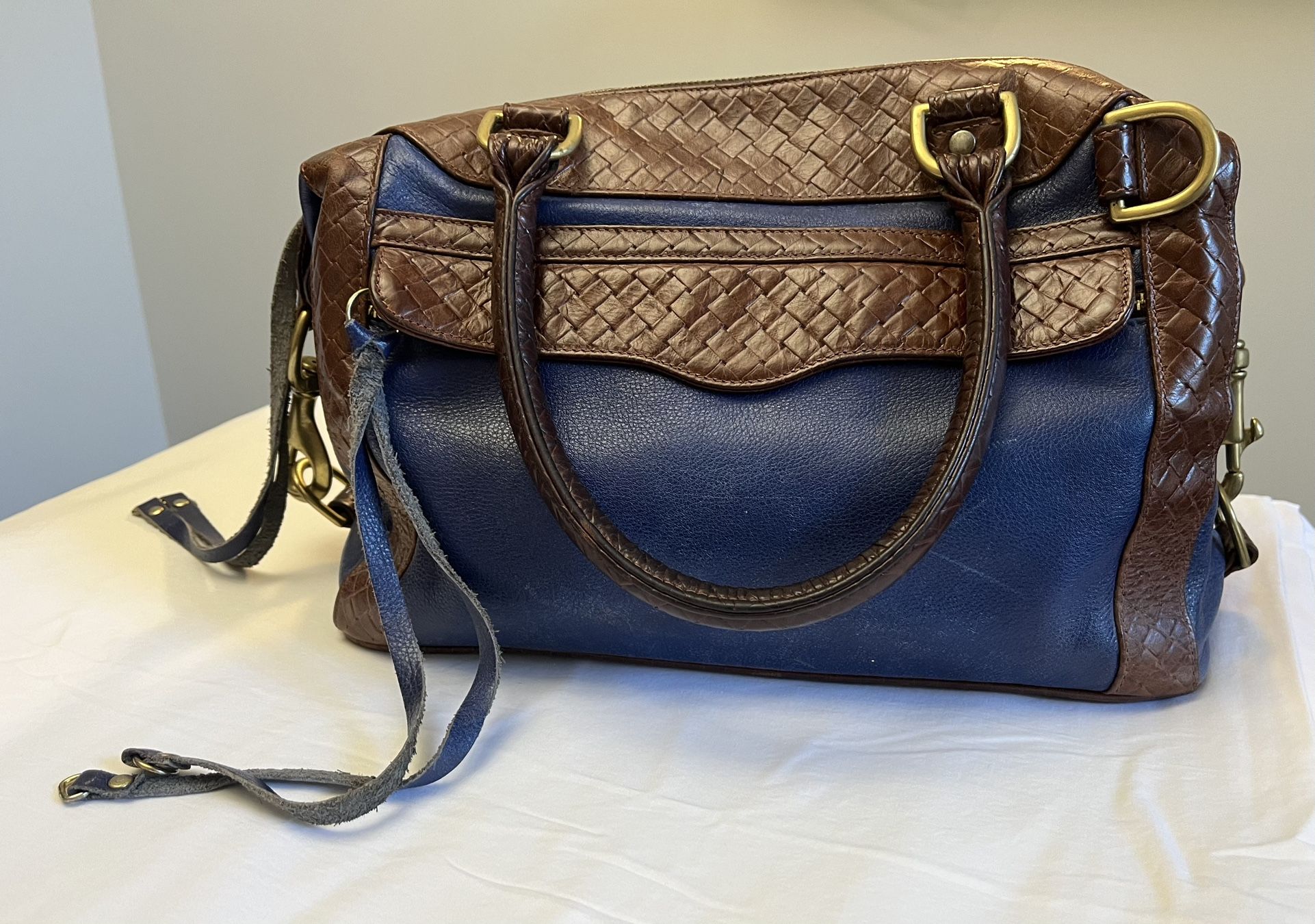 Rebecca Minkoff BagBrown Leather Trimmed Blue Textured Leather 