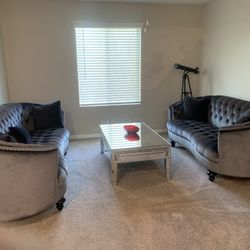 Blue Velvet Suede LoveSeat Couch 2 Pc