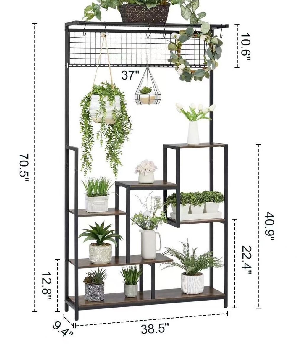 🥨Plant Stand with Grow Lights, Tall Plant Stands Indoor 7 Tiered Metal Ladder Flower Plant Shelf, Large Plant Rack Indoor with Hooks
