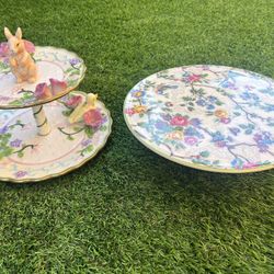 Vintage Avon Springtime Floral Tray And Lorna Dune Cake Plate 