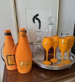 Veuve Clicquot Champagne Glasses, And Bottle Insulators