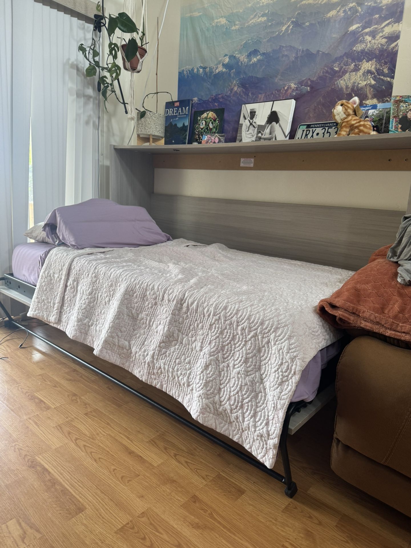 Twin Murphy Bed w/ Memory Foam Mattress