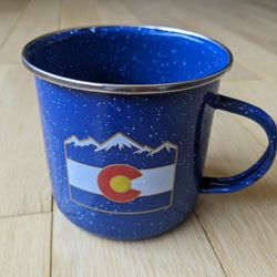Colorado Mountain Tin Coffee Mug Stainless Steel Rim. 24 Oz. Lead free. Ultralight 3 oz. Outdoors Camping, Backpacking, Hiking.