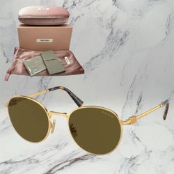 Miu Miu Women’s Gold Round Sunglasses 