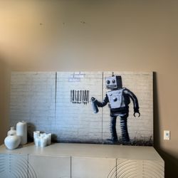 Banksy Street Art Robot - Canvas Art Wall Art - 24"x36"x3 Panels