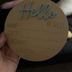 Hello World Baby Blue Baby Announcement Sign