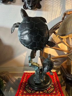 HERMOSAS PAREJA DE TORTUGAS MARINA DE BRONCE CON BASE MUY PESADA