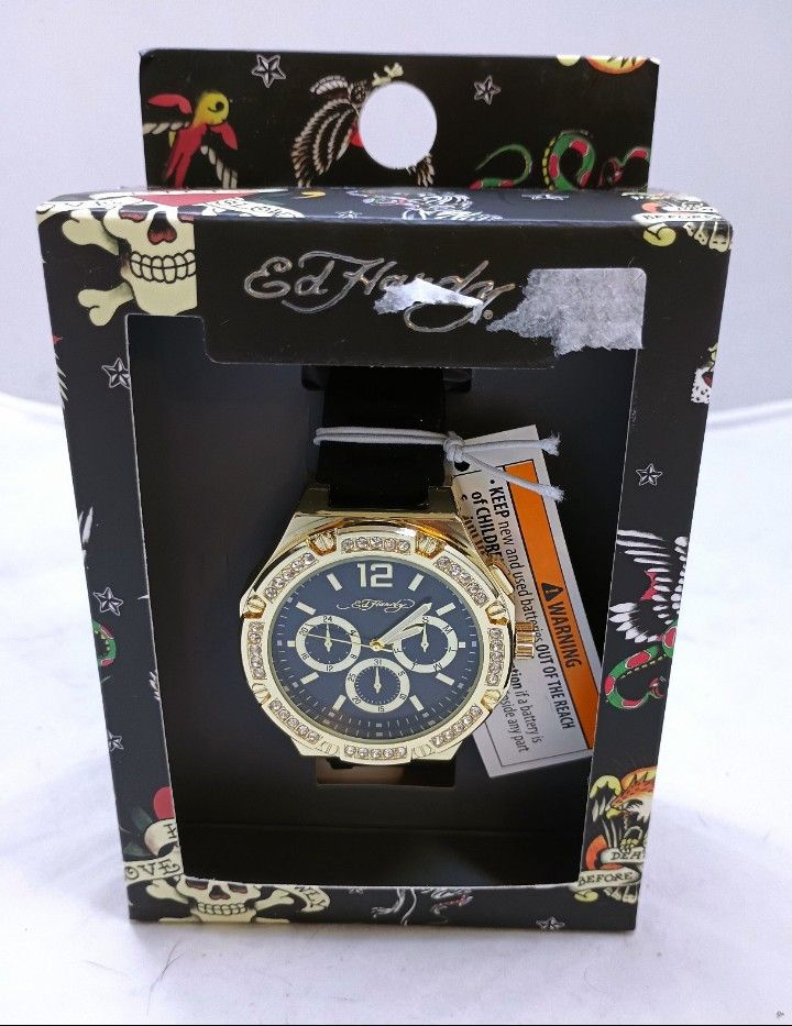 Ed Hardy Gold and Black Men's Watch NWT