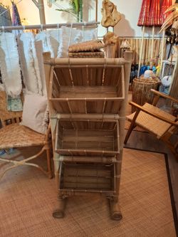 Boho Wooden Basket Multi-Use Storage Organization Shelf, 3 tier