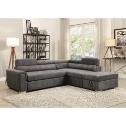 Brand New Thelma Gray Sectional Sofa Sleeper