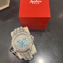 Mens Silver /blue Bling Stone Watch 