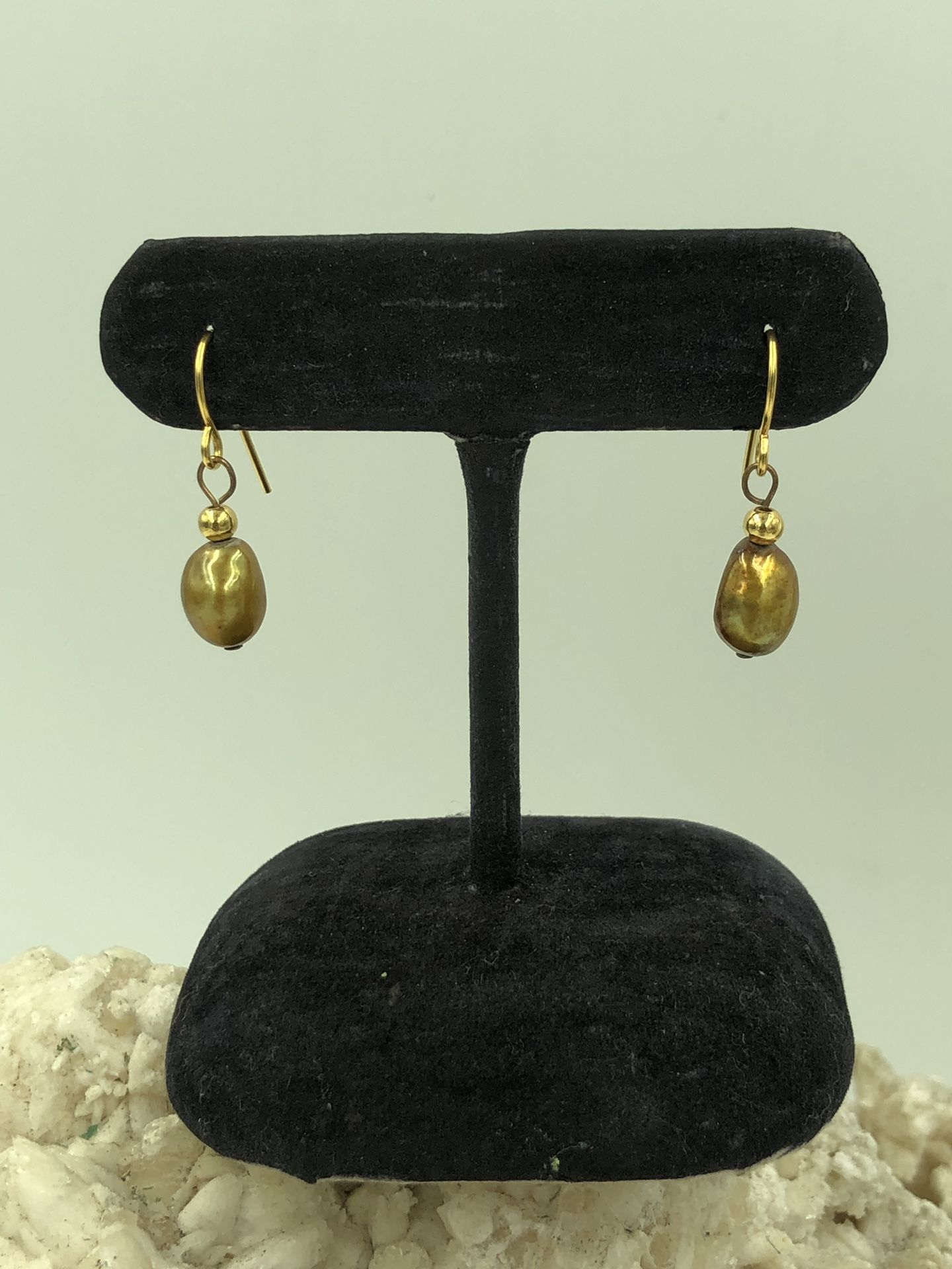 Gold Tone Gold Pearl Dangle Earrings