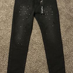 Purple Jeans With Skull Rhinestones