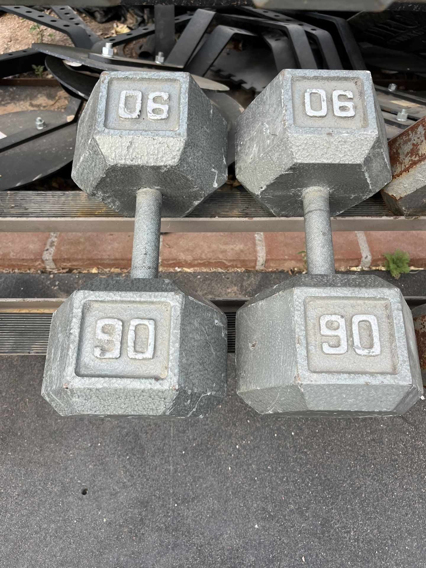 90lb Hex Iron Dumbbell Set Weights