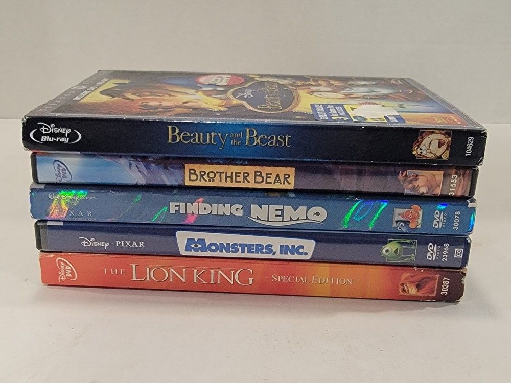 5 Disney DVD Lot ~ Nemo, Monsters Inc, Lion King, Brother Bear, Beauty & The Beast