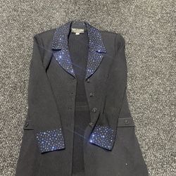 St. John Sz 6 Santana Navy Knit Jacket Zip Long Jeweled Sleeves & Collar Evening. Make an offer!