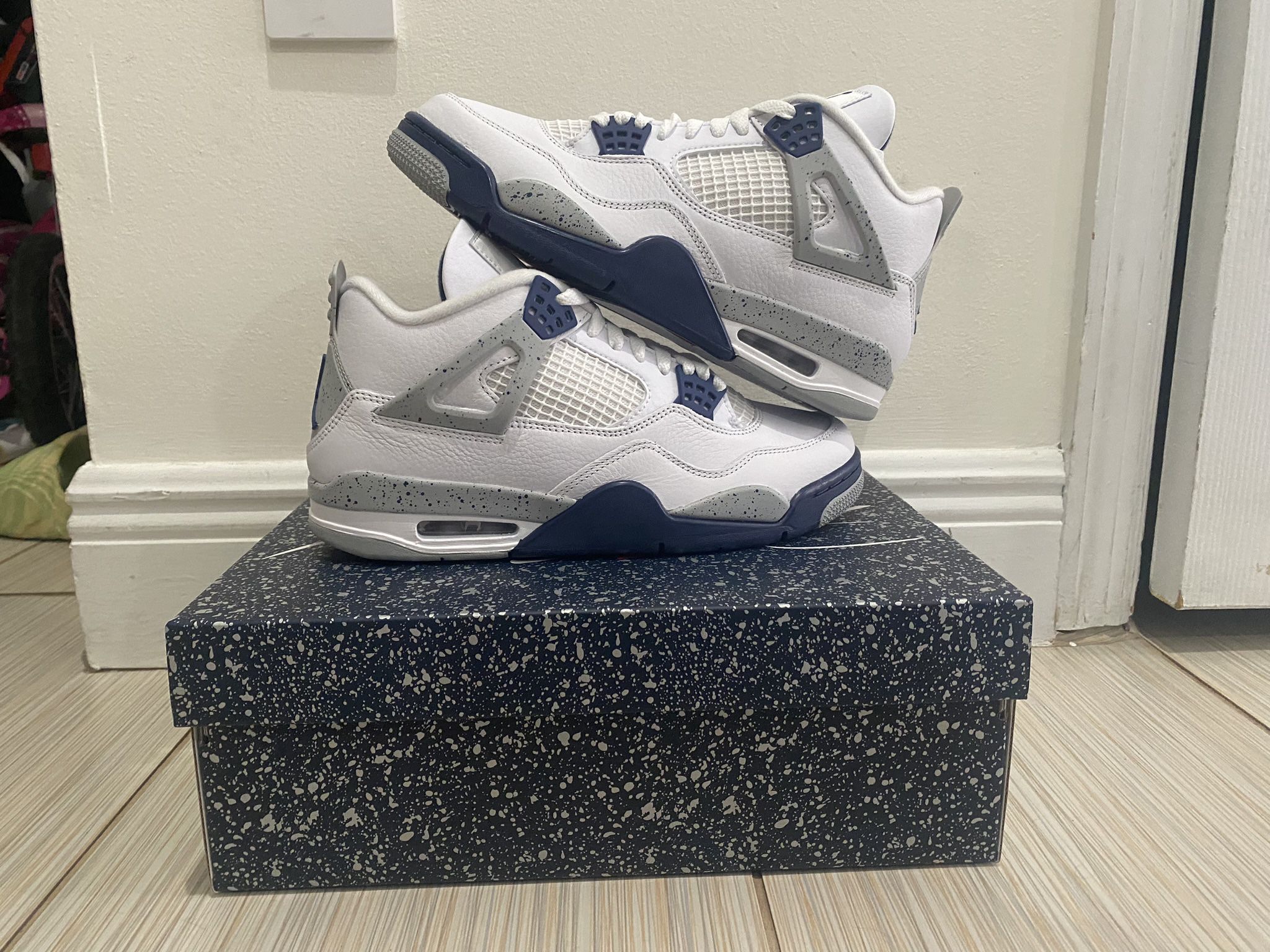 LOUIS VUITTON LV AIR JORDAN 4 RETRO NAVY BLUE WHITE BLACK NEW SNEAKERS SHOES  SIZE 8.5 42 A4 for Sale in Miami, FL - OfferUp