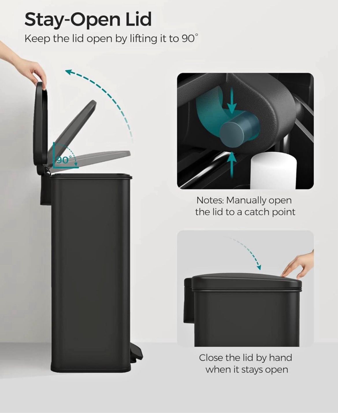 Kitchen Trash Can, 10.5 Gallon (40 L) Garbage Can, Large Step Trash Bin with Lid, Stainless Steel, Soft Close, 15 Trash Bags Included, Bla