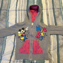 Toddler Size Small Mickey Mouse Zip Up Hoodie Grey And Pink