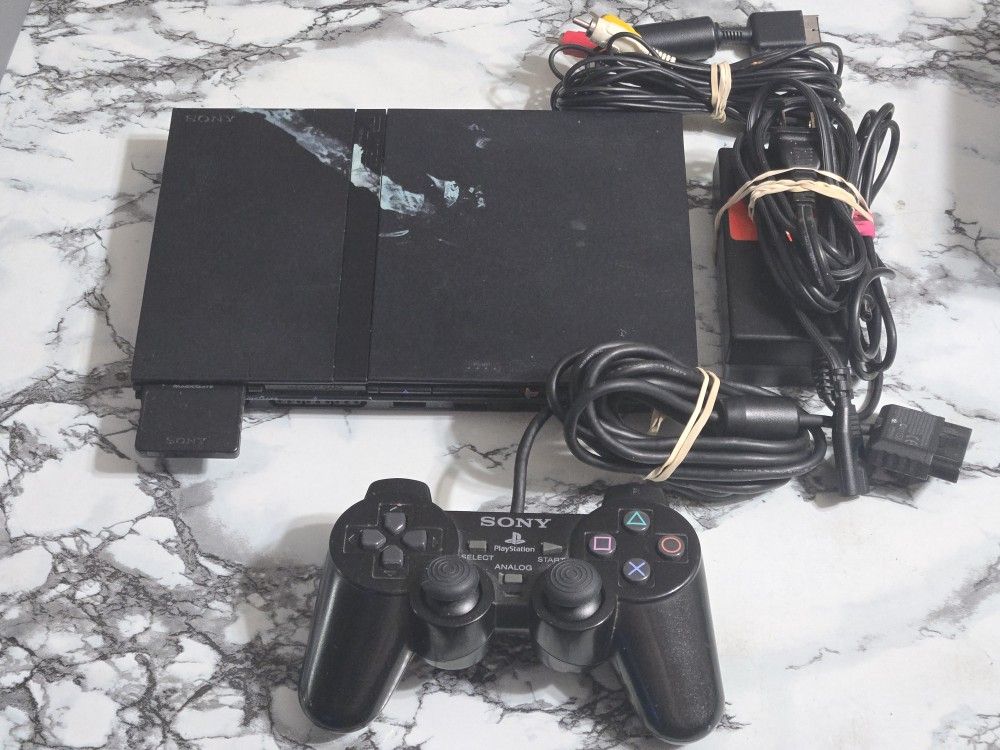 Sony Playstation 2 Ps2 Slim Black Video Game Console Scph-70012 Complete With Power Cord And Controller And TV Cable