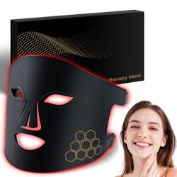 Red Light Therapy for Face, Infrared LED Face Mask Light Therapy 4 Light Waves with 850nm Near Infrared, Portable Rechargeable Red Light Therapy Mask 