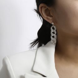 Simple crystal hip hop chain gold drop earrings, Silver