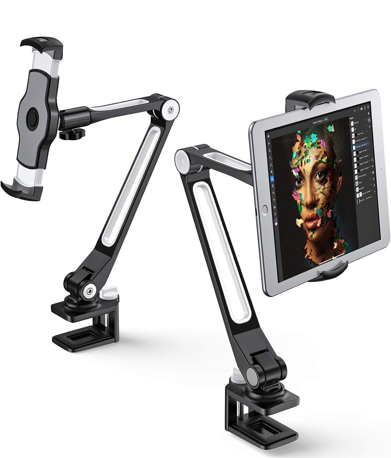 AboveTEK Multi-Angle Adjustable Tablet Stand, 360° Swivel Arm Aluminum Clamp for 4"-11" Tablets/Phones, Supports iPad/iPad Mini, Black