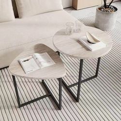 HOJINLINERO Round Coffee Table Set of 2 End Tables for Living Room,Black Small Coffee
Table Living