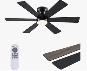 New!! 46” 6-Blade Flush Mount Black Ceiling Fan w/LED Light and 6 Speed Remote