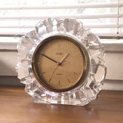 Linden Quartz Crystal Glass Alarm Clock Desk Mantle Table Iceberg MCM Heavy