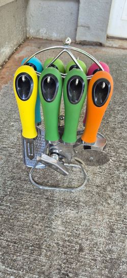 8-Piece Colorful "Home" Kitchen Gadget Set with Chrome Wire Stand